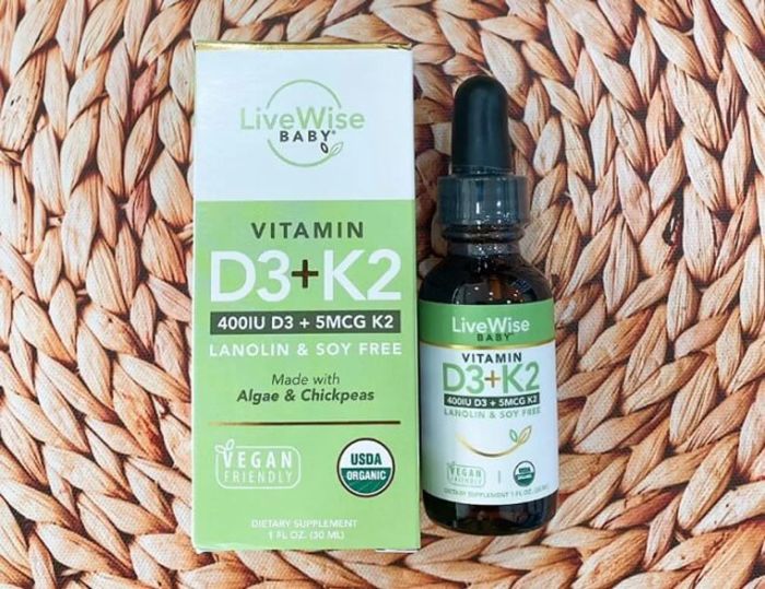 Vitamin D3 + K2 Organic Livewise cho trẻ sơ sinh