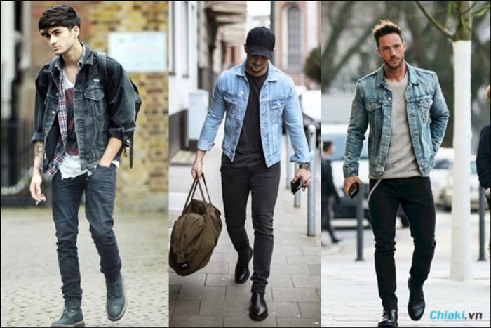 phối đồ với giày boot nam và áo khoác jeans