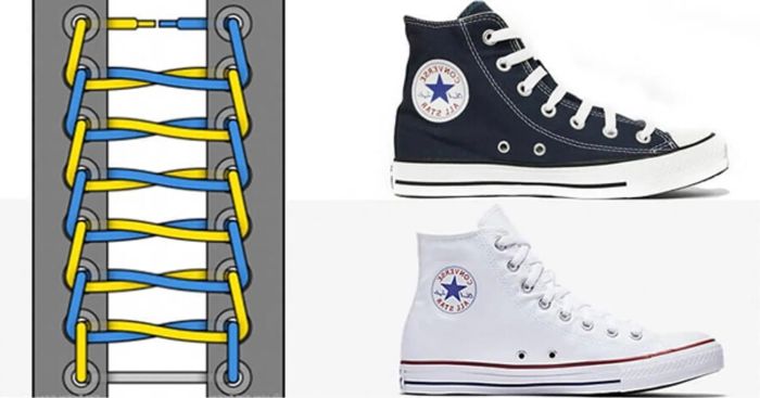 Cách thắt dây giày Converse cổ cao 7 lỗ hình thang đẹp