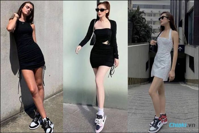 Phối trang phục với giày nike Jordan và váy body cho nữ