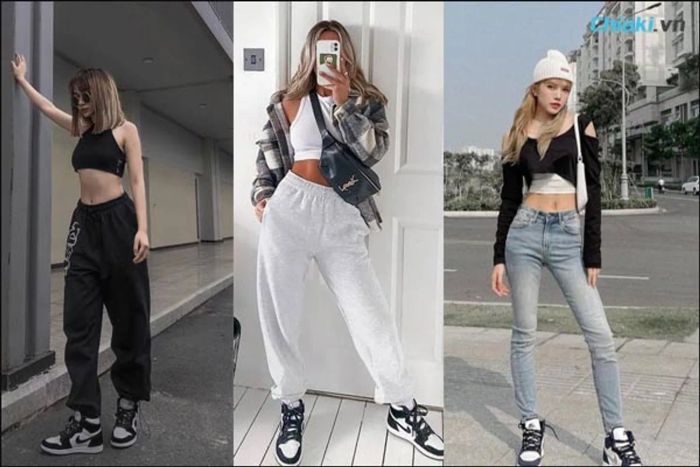 phối đồ với giày nike Jordan và áo croptop