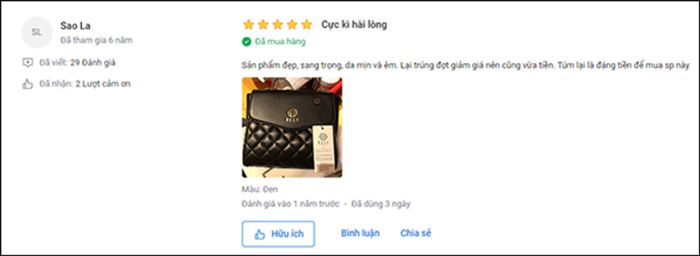 Đánh giá của khách hàng về túi xách Elly