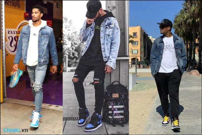 Phối trang phục với giày Nike Jordan và áo khoác jeans cho nam