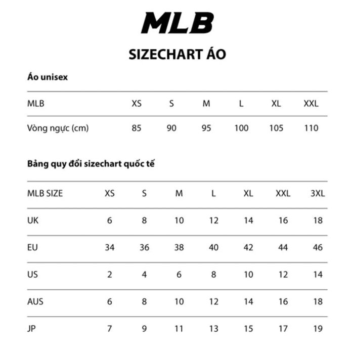 Bảng kích cỡ áo MLB đáng tin cậy nhất