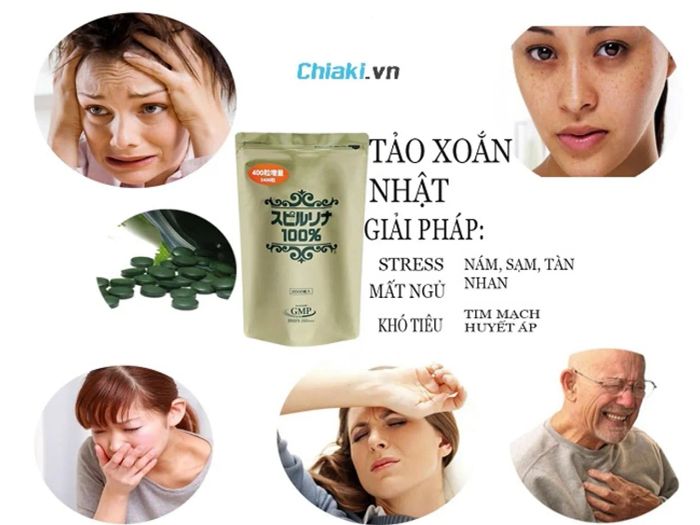 Tảo xanh Nhật dạng gói Spirulina Algae 2400 viên