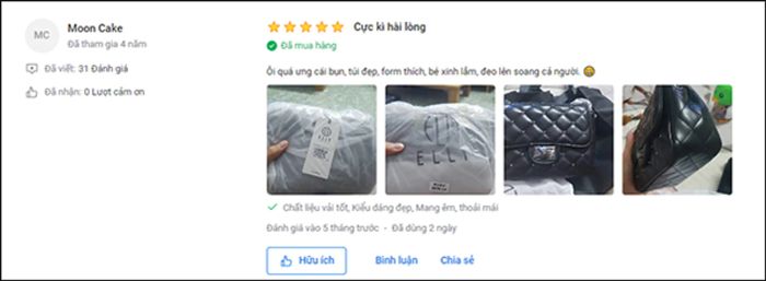 Đánh giá của khách hàng về túi xách Elly