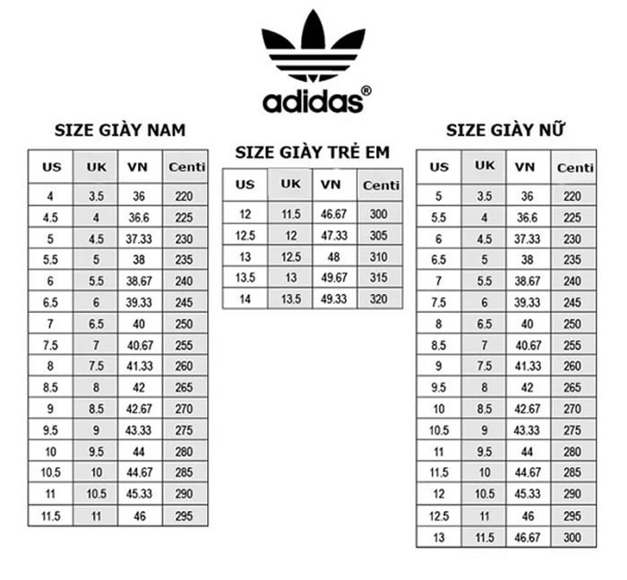 Thông tin về size giày, quy đổi, cách chọn và đo size giày Adidas Nhật.