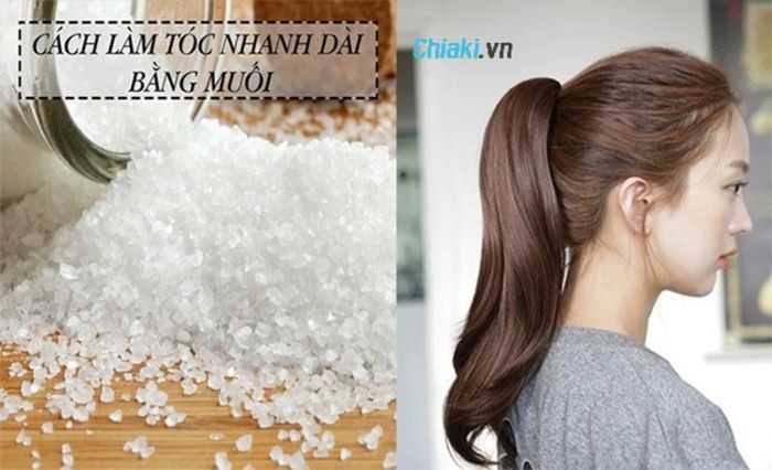 - Gội đầu bằng nước muối loãng: Pha 5 lít nước với 5 thìa muối biển, thoa lên tóc và massage trong vài phút, sau đó xả sạch với nước.