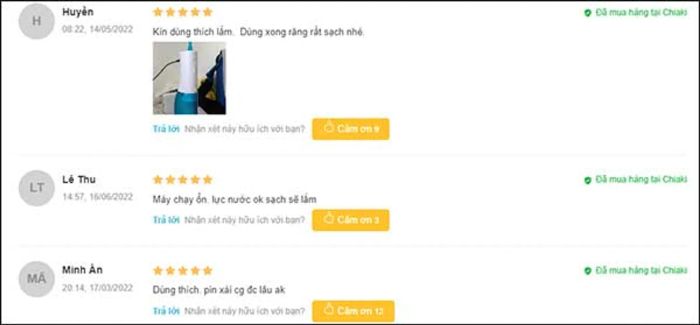 đánh giá từ người dùng về máy tăm nước Xiaomi