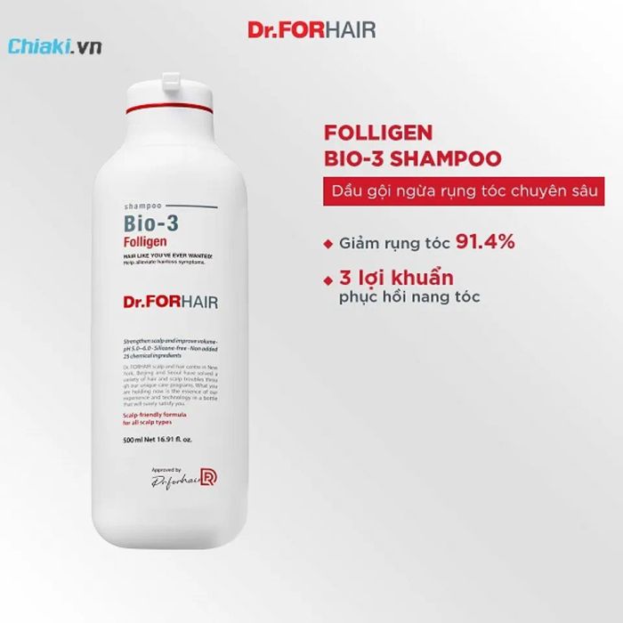 Dầu gội ngăn ngừa rụng tóc chuyên sâu Dr.Forhair Folligen BIO-3