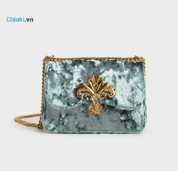 Túi xách Charles & Keith Meriah Velvet Chain Strap Crossbody Bag - Steel Blue