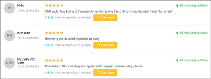 phản hồi về bàn chải điện Xiaomi từ khách hàng