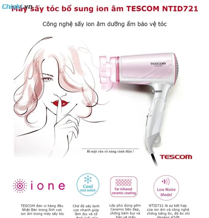 Máy sấy tóc ion âm của Nhật Tescom NTID721 có 5 mức điều chỉnh