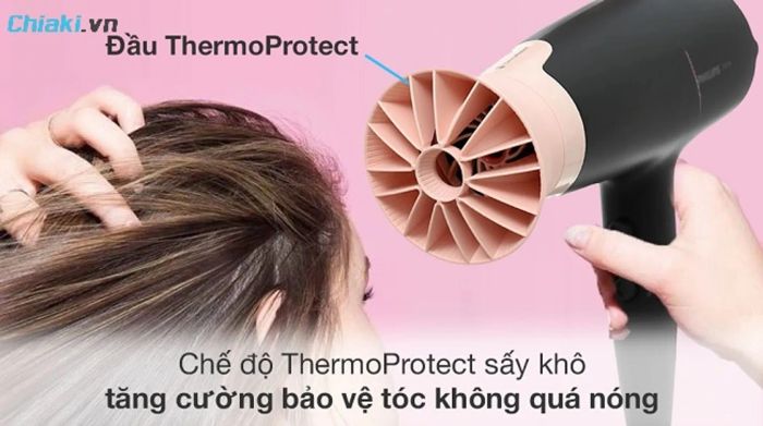 Chế độ sấy bảo vệ tóc hư tổn với nhiệt độ không gây hại