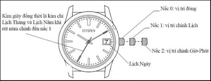 Cách chỉnh đồng hồ Citizen Eco-Drive 1 nút chỉnh hiển thị cả ngày và giờ