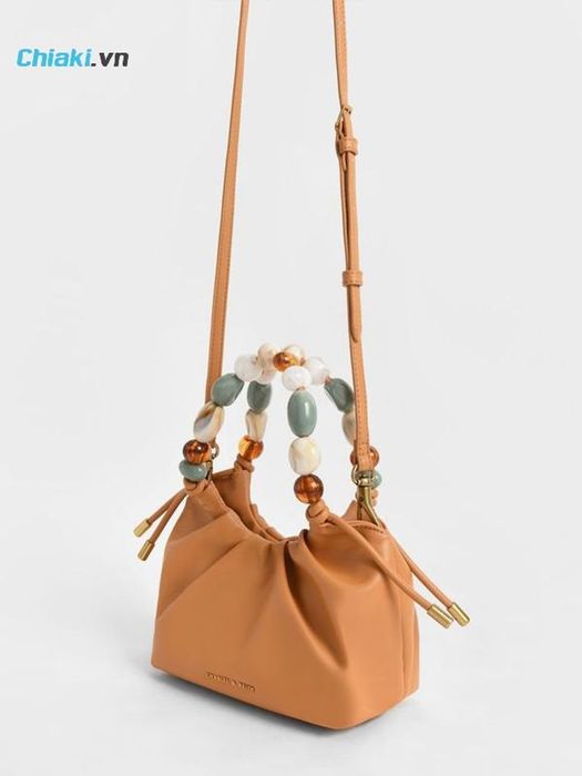 Túi xách nữ Charles & Keith Aviary Beaded Acrylic Handle Slouchy Bag CK2-10270879 Màu Bí Đỏ