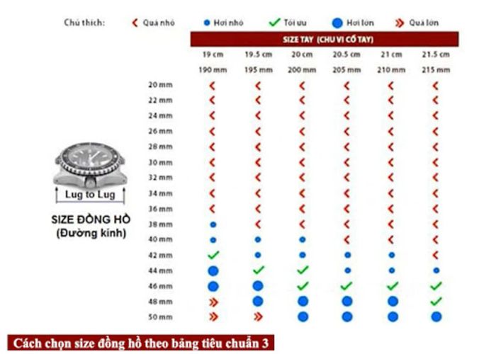 Đo kích thước đồng hồ dựa trên bản size chuẩn 3
