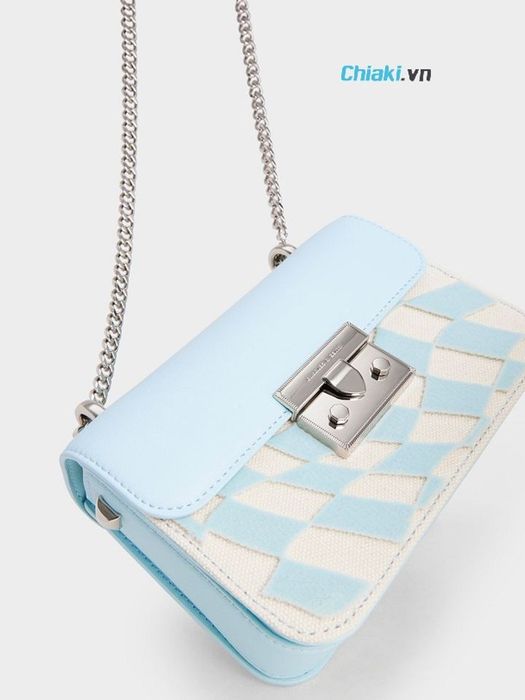 Túi xách nữ Charles & Keith Metallic Push-Lock Checkered Chain Bag