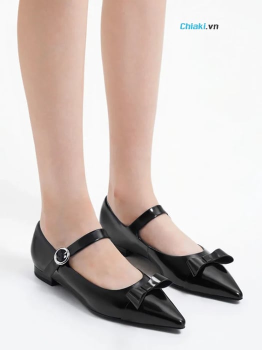 Giày búp bê Charles & Keith Leather Bow Mary Jane Flats