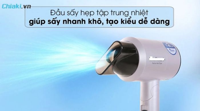 Đầu sấy hẹp tập trung nhiệt độ giúp tạo kiểu tóc dễ dàng