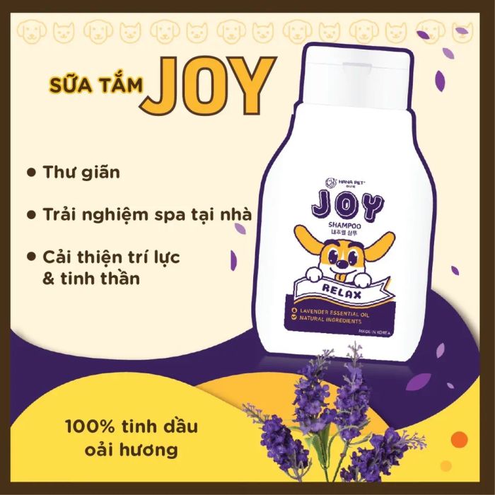 Sữa tắm Hana Pet JOY với mùi oải hương giúp thú cưng thư giãn, thoải mái