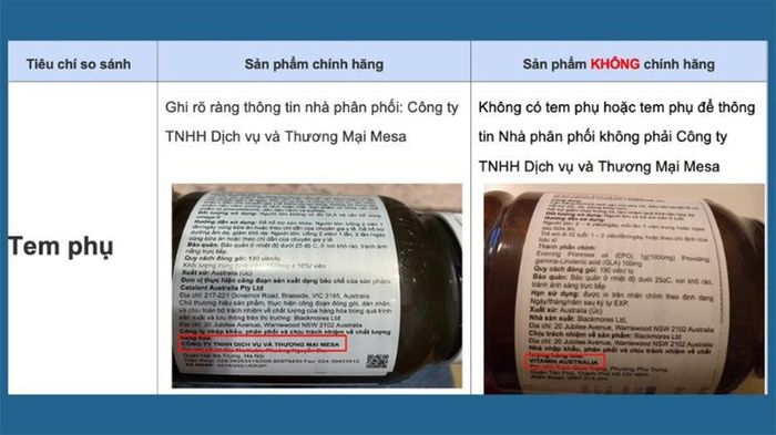 Tem phụ phía sau của sản phẩm chính hãng rõ ràng ghi thông tin về nhà phân phối