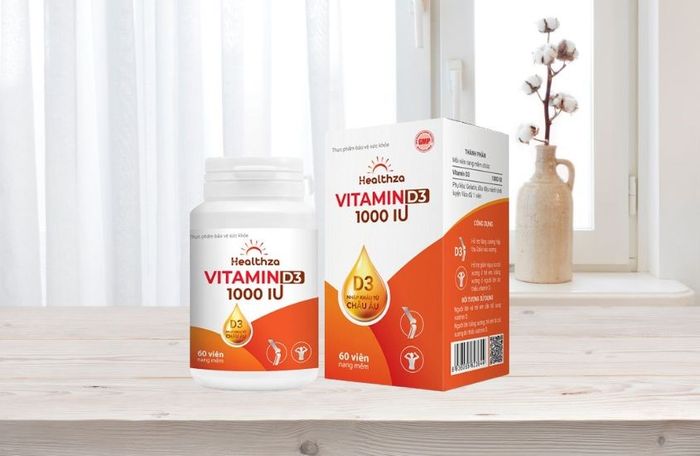 Viên uống Healthza Vitamin D3 1000IU giúp hấp thu canxi 60 viên (dành cho từ 6 tuổi trở lên)