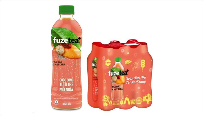 Lốc 6 chai trà trái cây Fuze Tea vị đào và hạt chia 350 ml