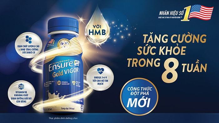 Lốc 6 chai sữa bột pha sẵn Ensure Gold Vigor hương vani 237 ml