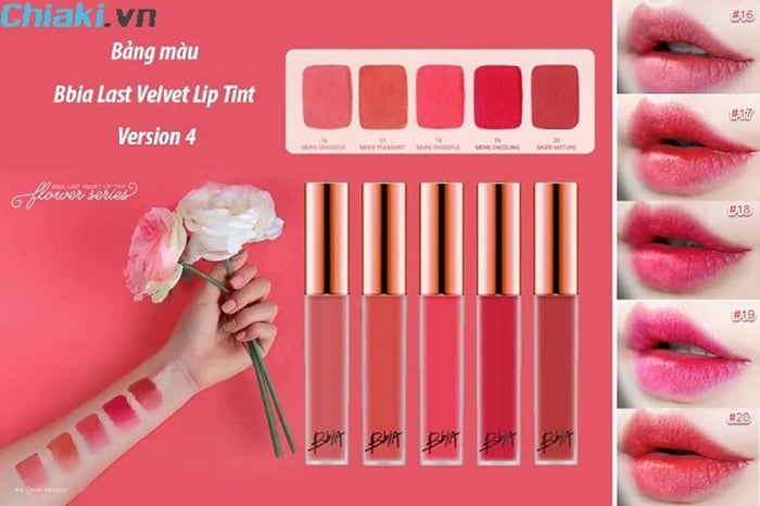 Bảng màu son Bbia Last Velvet Lip Tint phiên bản 4