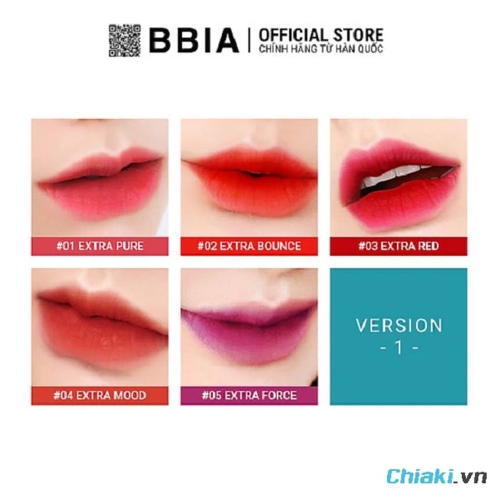 Bảng màu son Bbia Last Velvet Lip Tint phiên bản 1