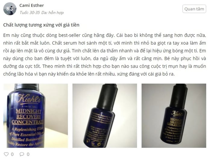 Review về việc tái tạo da ban đêm Kiehl's từ người sử dụng