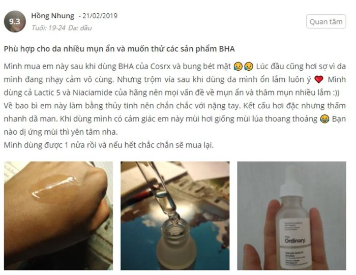 Review Tẩy tế bào chết BHA cho da mụn The Ordinary Salicylic Acid 2% Solution