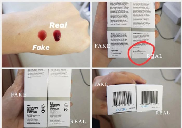 phân biệt The Ordinary AHA 30% + BHA 2% Peeling Solution thật và giả