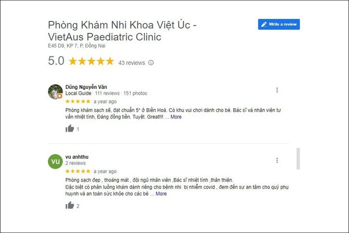 Nhận xét của phụ huynh về dịch vụ của Phòng khám Nhi khoa Việt Úc