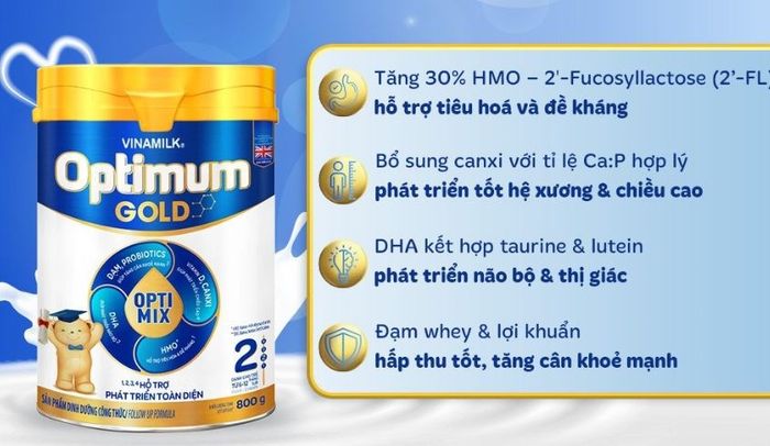 Sản phẩm sữa bột Vinamilk Optimum Gold số 2 dung tích 800g (dành cho bé từ 6 - 12 tháng tuổi)