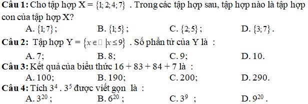 Bài kiểm tra 45 phút môn Đại số lớp 6