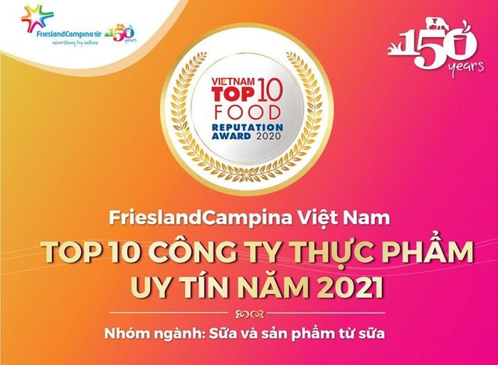 Friesland Campina Việt Nam lọt vào Top 10 Công ty thực phẩm uy tín năm 2021