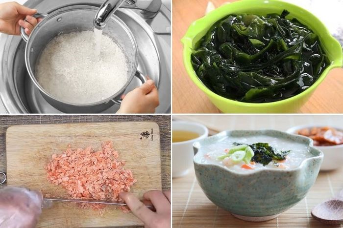 Rong biển ngâm nước 3-4 phút để nở, sau đó rửa sạch và hấp chín.