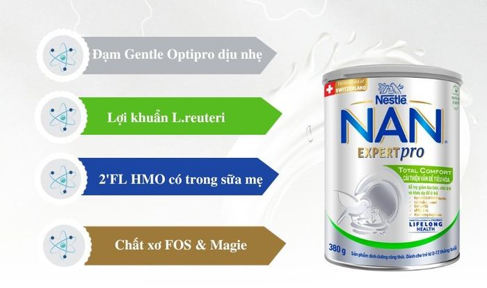 Sữa bột NAN Expert Pro Total Comfort chứa nhiều hợp chất có ích cho hệ tiêu hóa