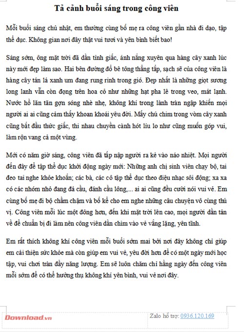 Bài văn tả cảnh buổi sáng ở công viên - Những bài văn mẫu hay và sinh động