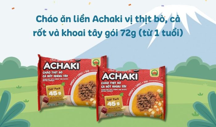 Cháo ăn liền Achaki vị thịt bò, cà rốt và khoai tây gói 72g (dành cho bé từ 1 tuổi trở lên)