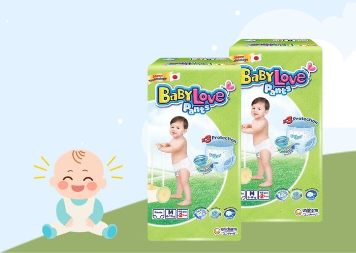 Tã quần BabyLove size M 48 + 2 miếng (6 - 11 kg) được sản xuất tại Nhật Bản