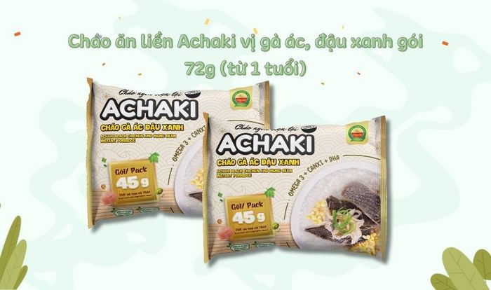 Cháo ăn liền Achaki vị gà ác, đậu xanh gói 72g (từ 1 tuổi)