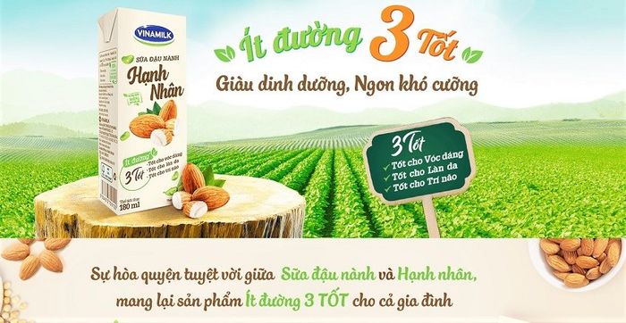 Gói 4 hộp sữa đậu nành hạnh nhân Vinamilk 180 ml