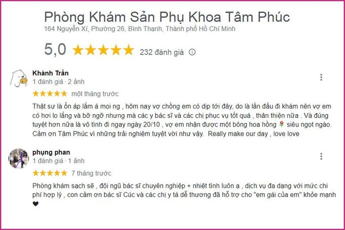 Đánh giá về phòng khám phụ sản Tâm Phúc