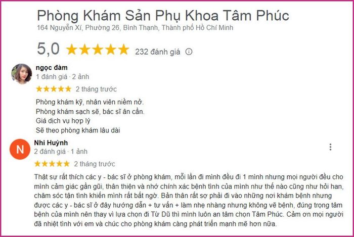 Nhận xét về phòng khám phụ sản Tâm Phúc