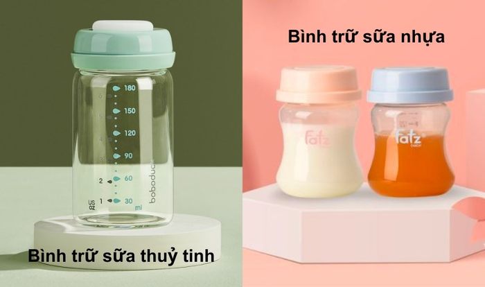 Bình trữ sữa có hai loại là bình thủy tinh và bình nhựa