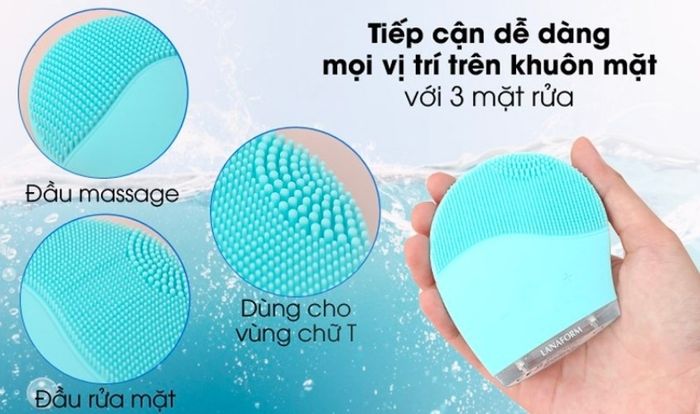 Máy rửa mặt Lanaform có thiết kế phần trên nghiêng sang phải dễ cầm nắm