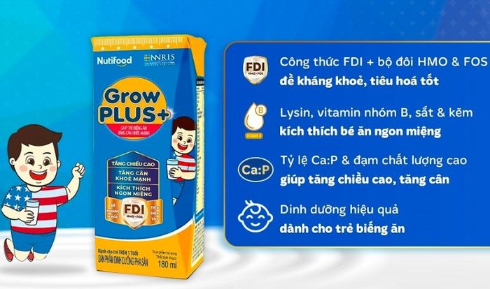 Lốc 4 hộp sữa pha sẵn Nutifood GrowPLUS+ xanh hương vani 180 ml dành cho trẻ biếng ăn (từ 1 tuổi)